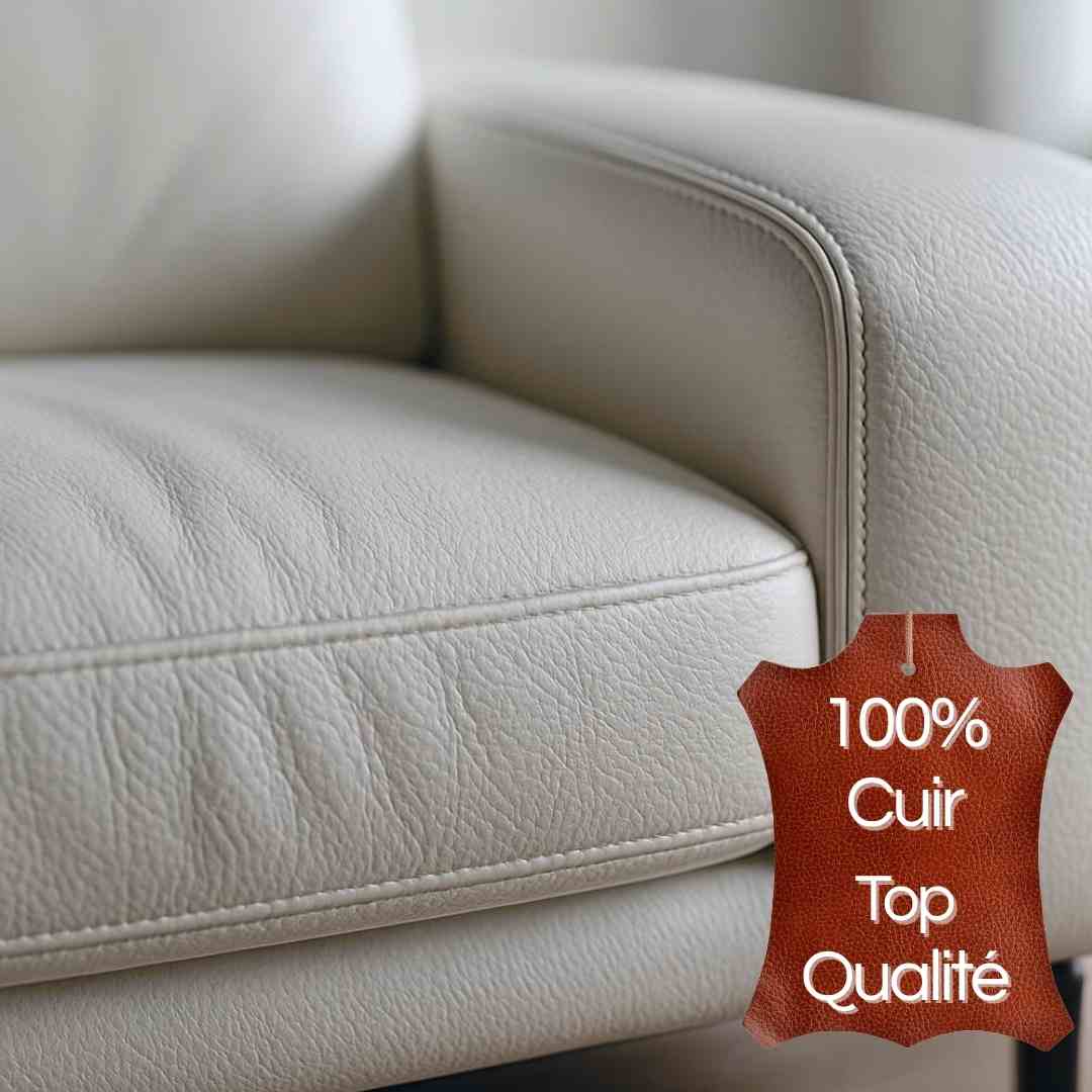 Touchez le magnifique canapé 100% cuir de qualité, qui saura vous accueillir un confort et un luxe ultimes