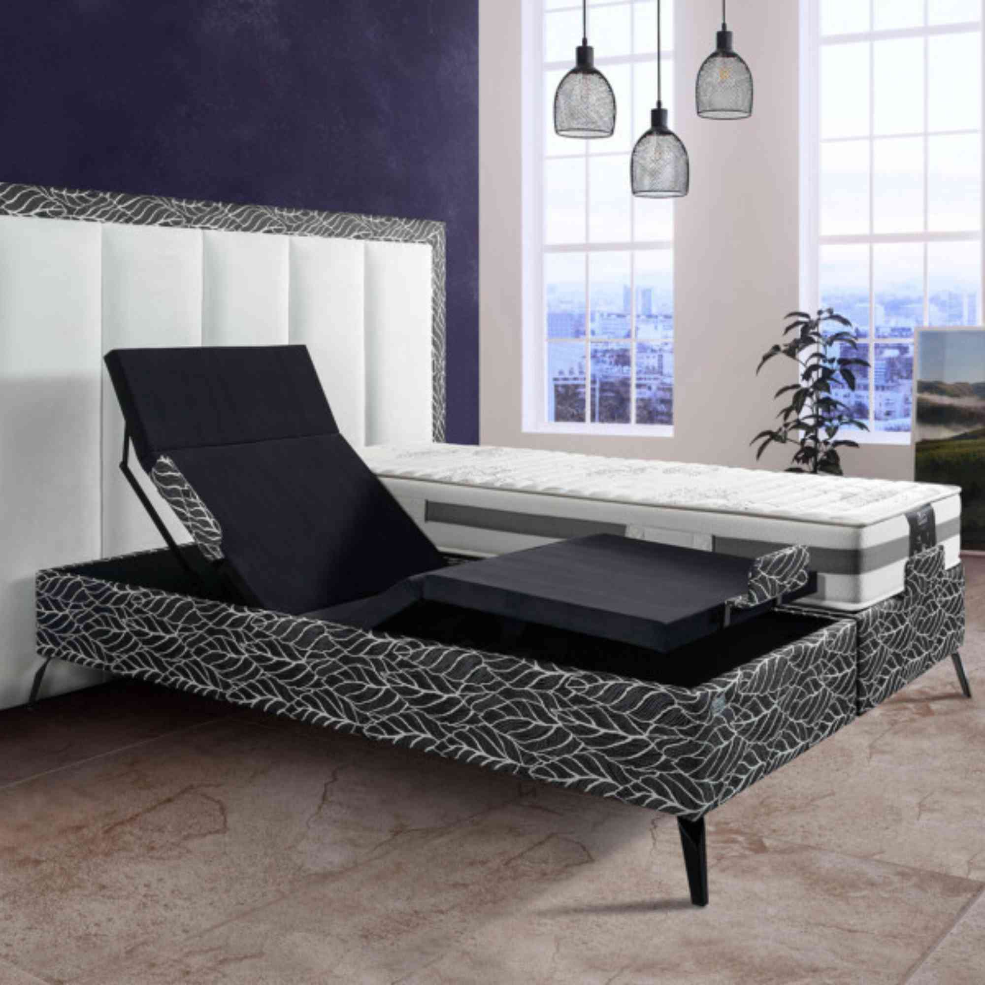 Lit avec des relax electriques à la nuque, au dos et au jambes, pour trouver la meilleure position pour vous reposer mais aussi pour lire ou regarder la télévision