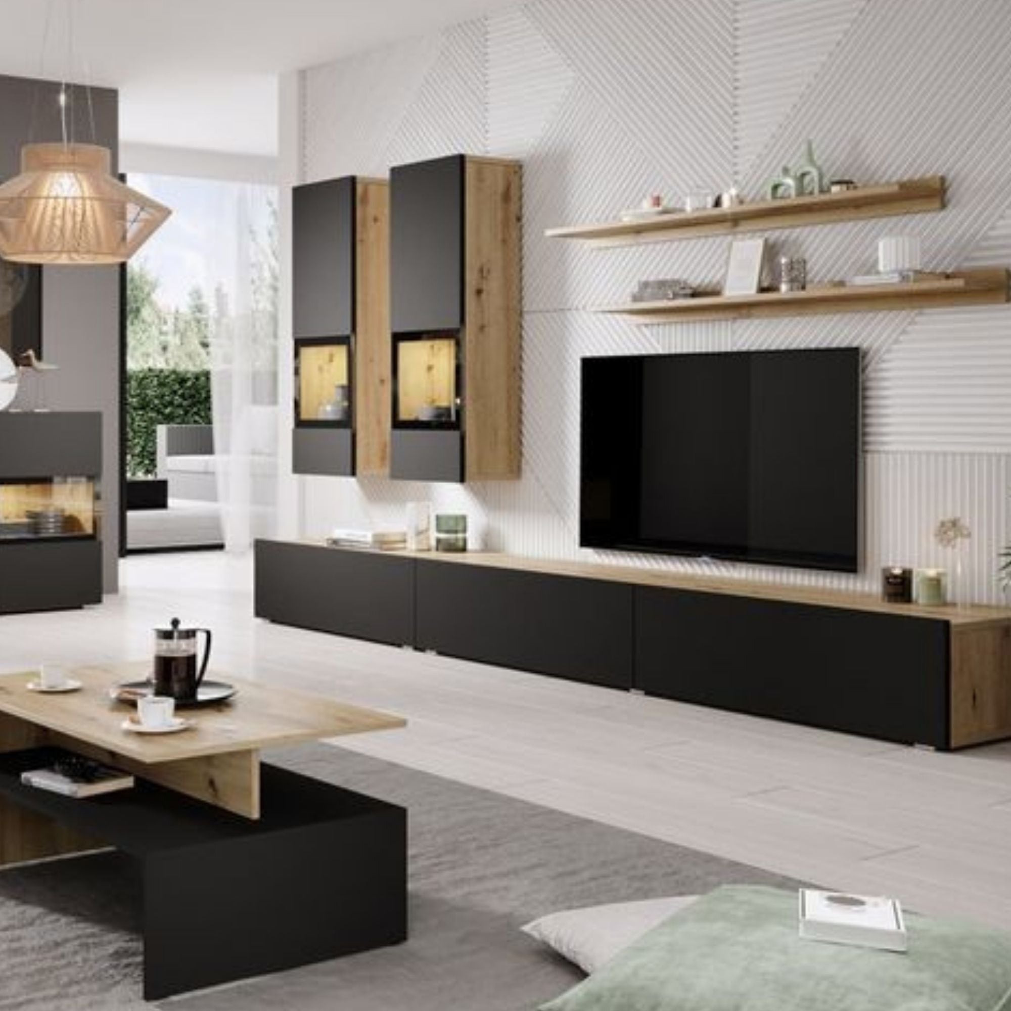 Un espace salon, un meuble télé extrêmement esthétique, que vous pourrez configurer selon vos envies