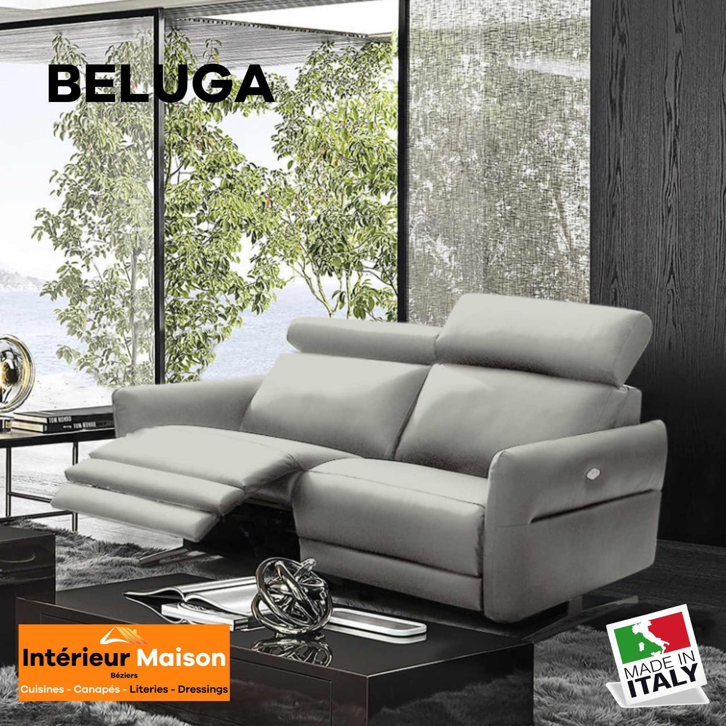Canapé Modulable BELUGA, 2 places, 3 places, fixe, méridienne, angle,Relax electrique, etc...
