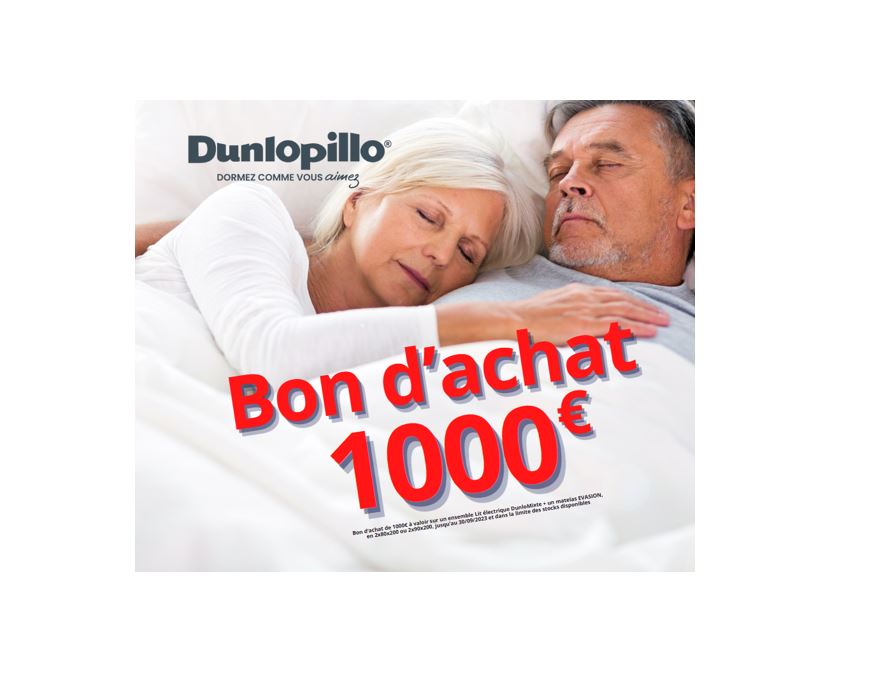 PROMO BON D'ACHAT 1000€ Ensemble Lit électrique Dunlopillo DUNLOMIXTE + Matelas EVASION