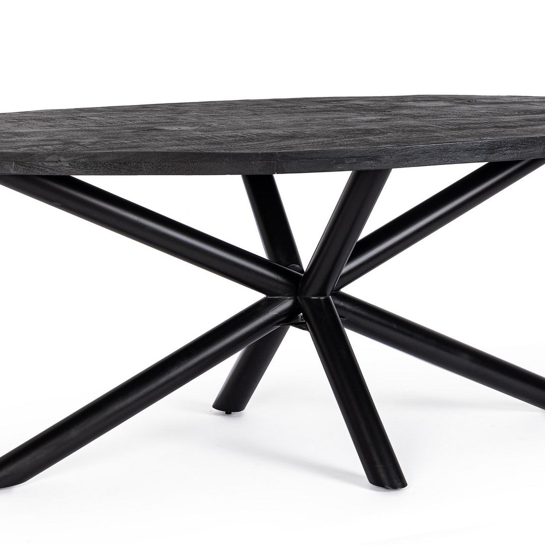 Table ovale, plateau bois noir, pied en étoile et en métal, noir