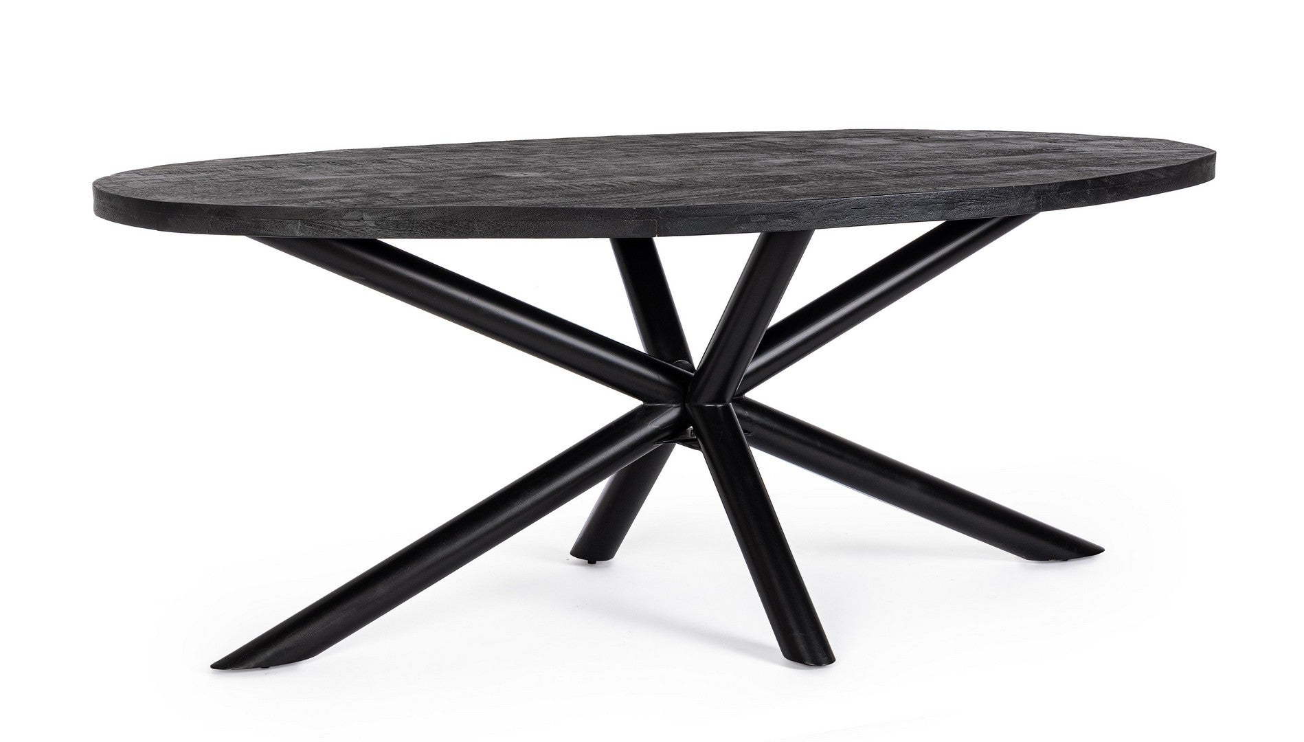 Table ovale, plateau bois noir, pied en étoile et en métal, noir