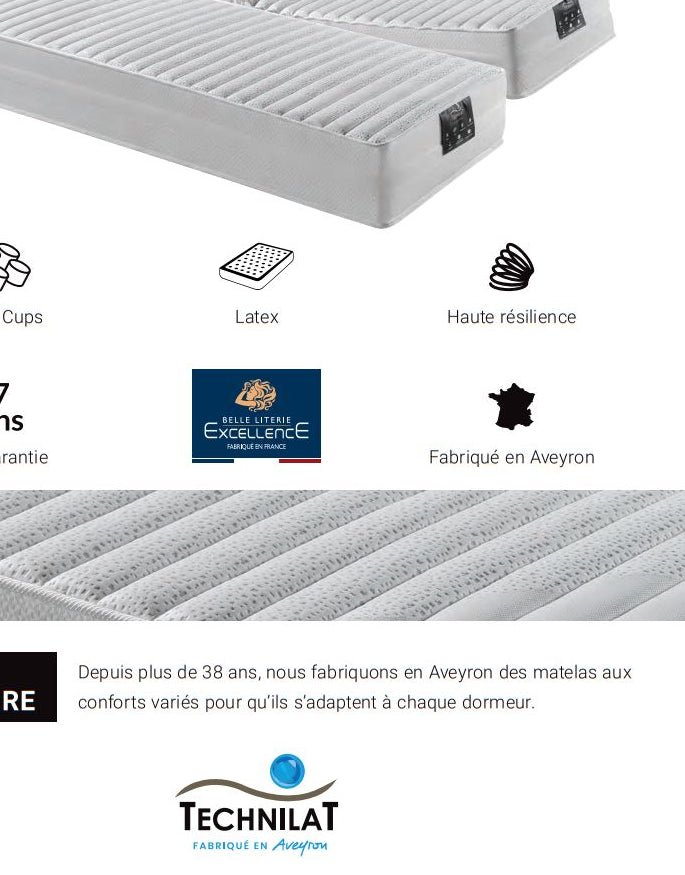 Matelas TPR Technilat Hypnos Béziers 80x200 90x200 2x80x200 2x90x200