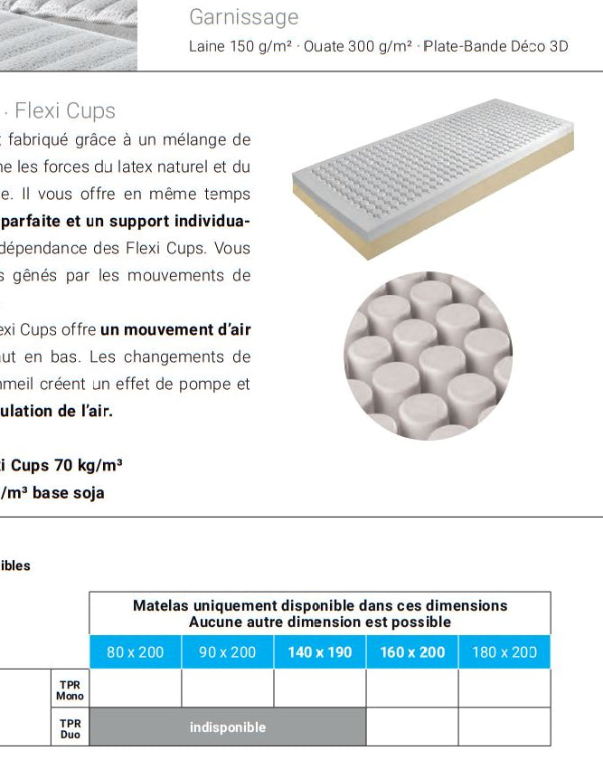 Matelas TPR Technilat Hypnos Béziers 80x200 90x200 2x80x200 2x90x200