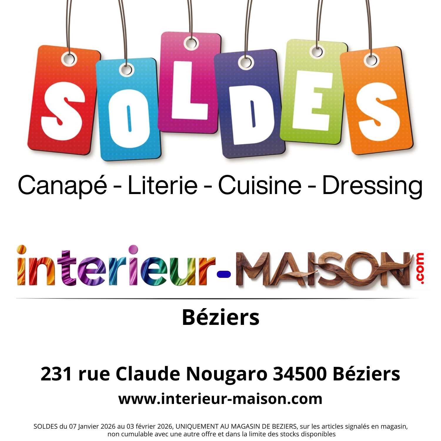 Soldes Janvier 2026, Uniquement au magasin de Béziers