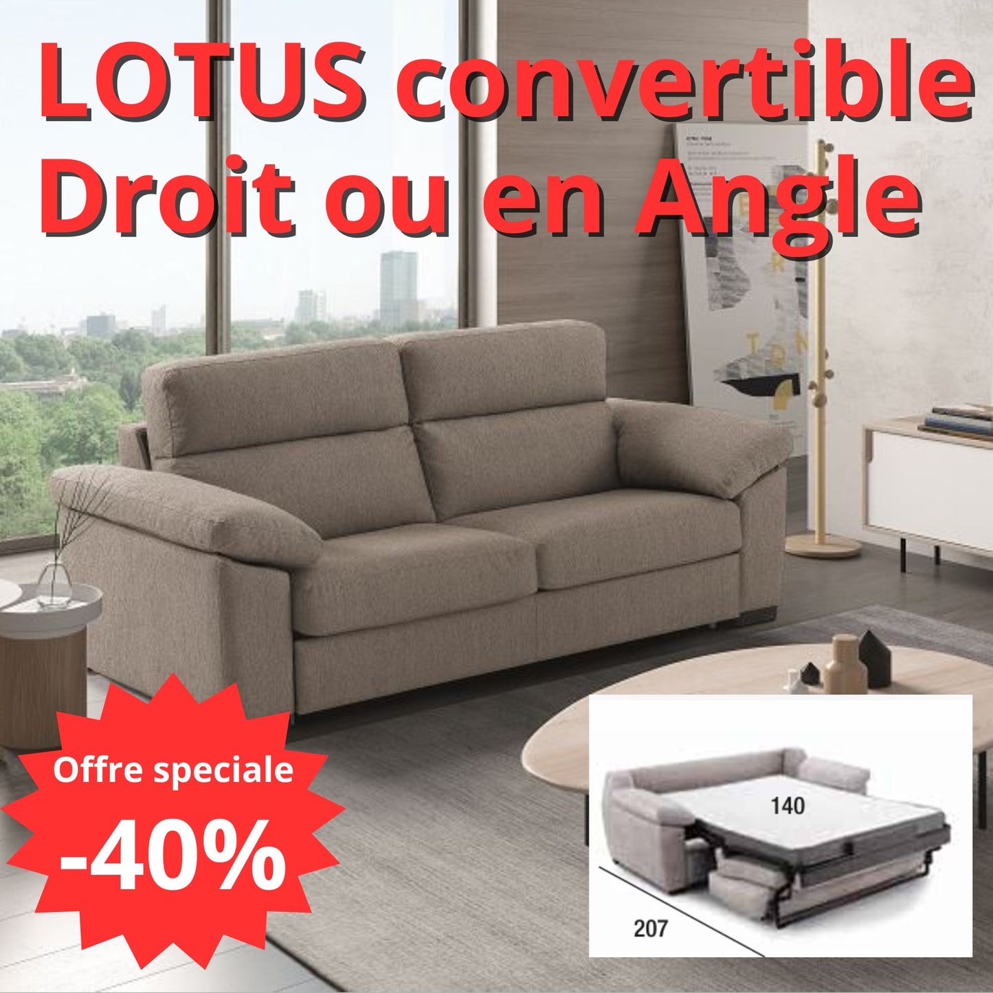 Canapé Convertible LOTUS Droit ou en Angle