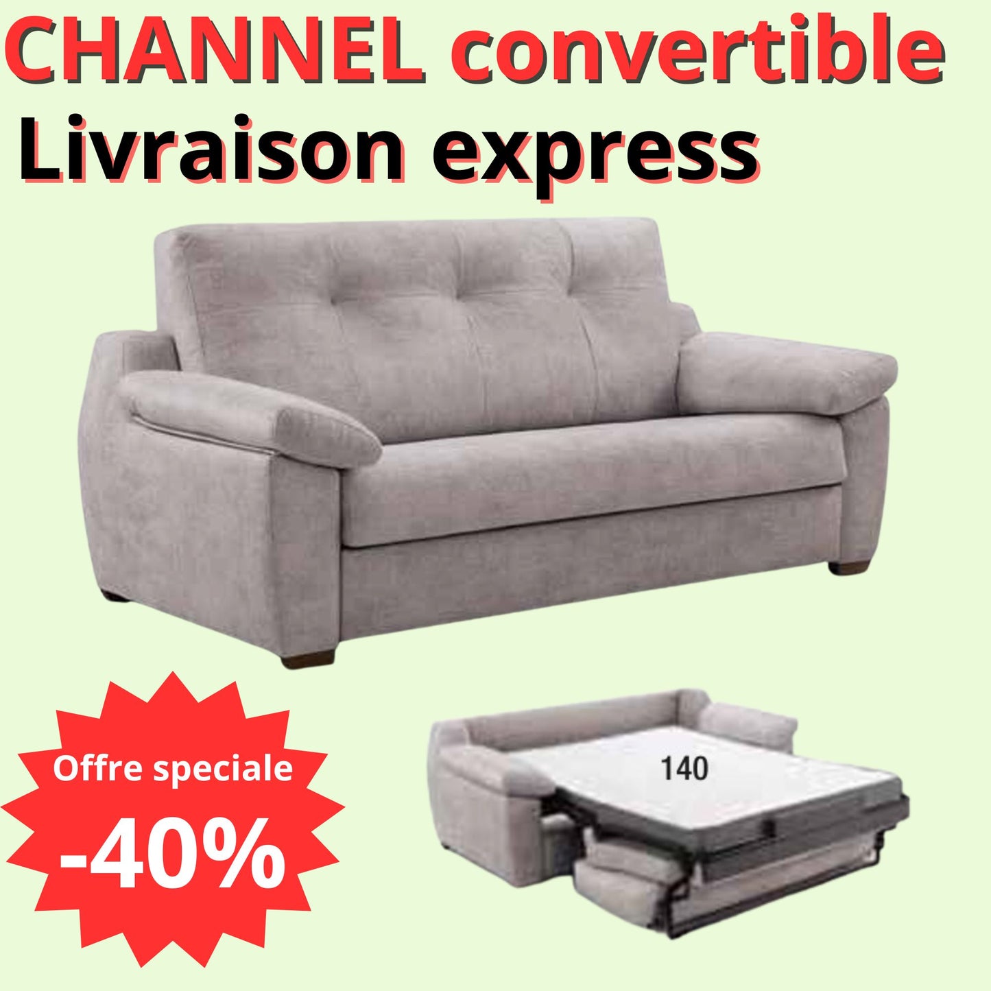 Canapé droit Convertible CHANNEL Livraison Express