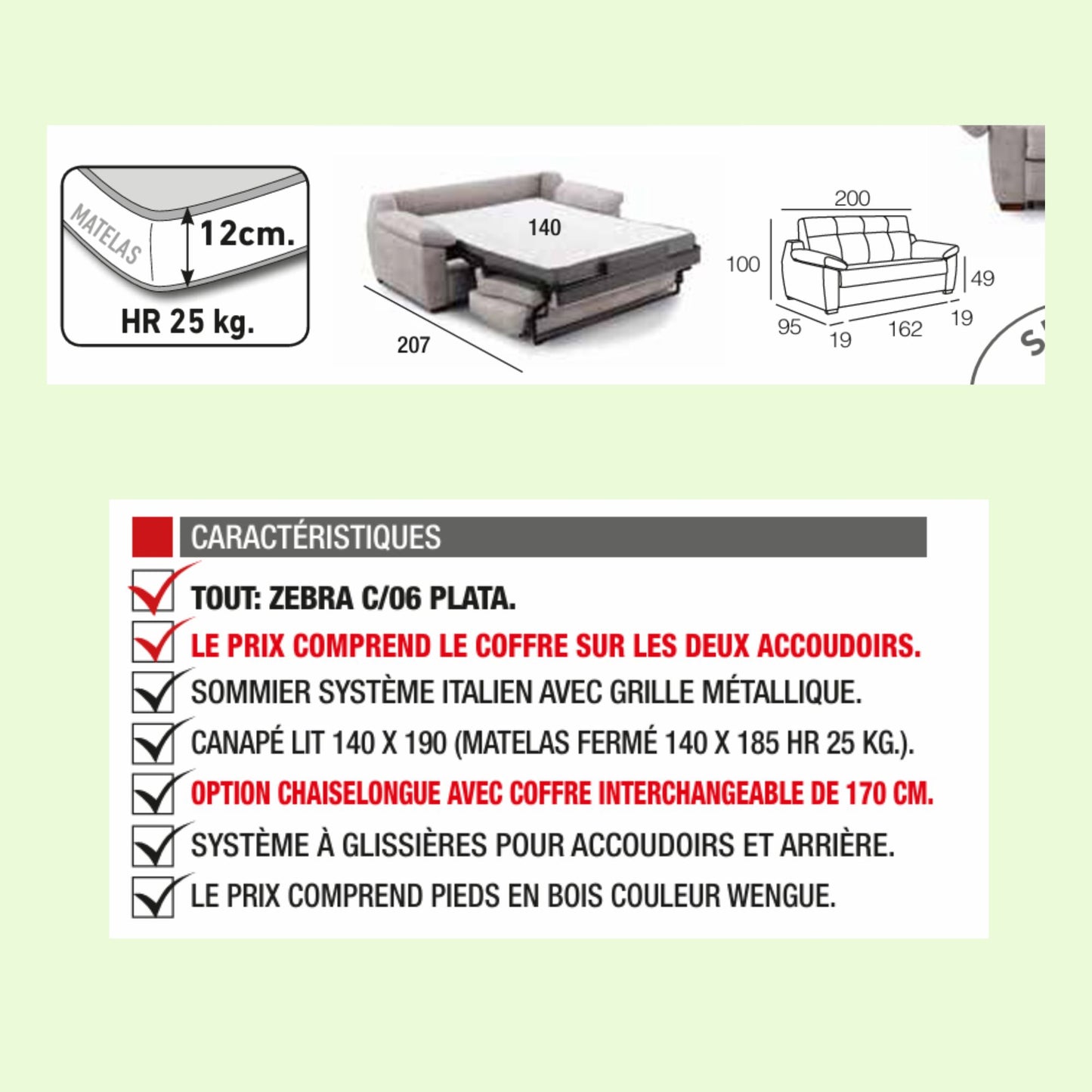 Canapé droit Convertible CHANNEL Livraison Express