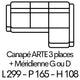 ARTE 3p + Méridienne 299cm x 165
