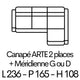 ARTE 2 p + Méridienne 236cm x 165