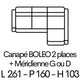 BOLEO 2 places + Méridienne G ou D 261 x 160cm