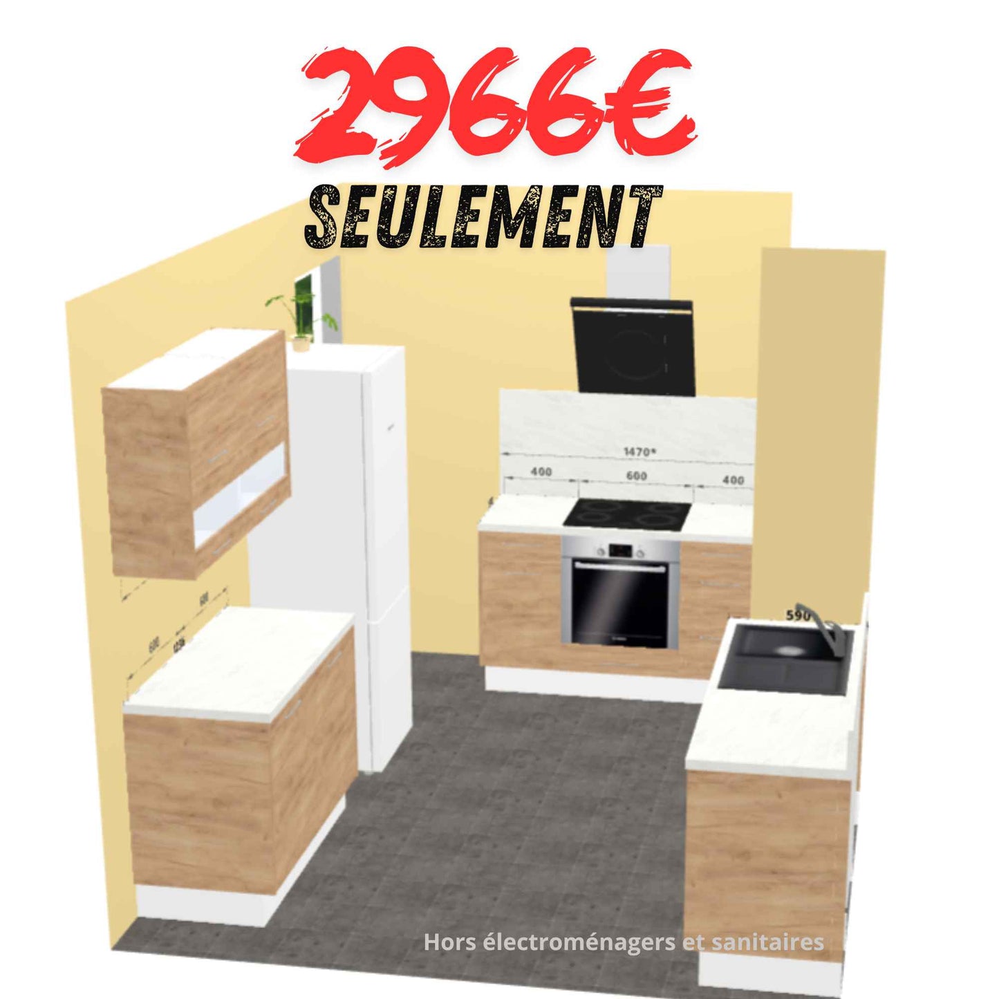 Exemple CUISINE Lazzari sur 3 pans, à 2966€