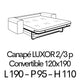 LUXOR 2/3 places 190cm (Couch 120x190) - Tissus