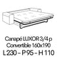 LUXOR 3/4 places 230cm (Couch 160x190) - Tissus