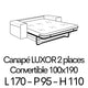 LUXOR 2 places 170cm (Couch 100x190) - Tissus