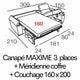 MAXIME 3/4 places + Méridienne Coffre + Couchage 160 x 200