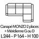 MONZO 2 p + Méridienne 244cm x 164