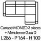 MONZO 3p + Méridienne 286cm x 164