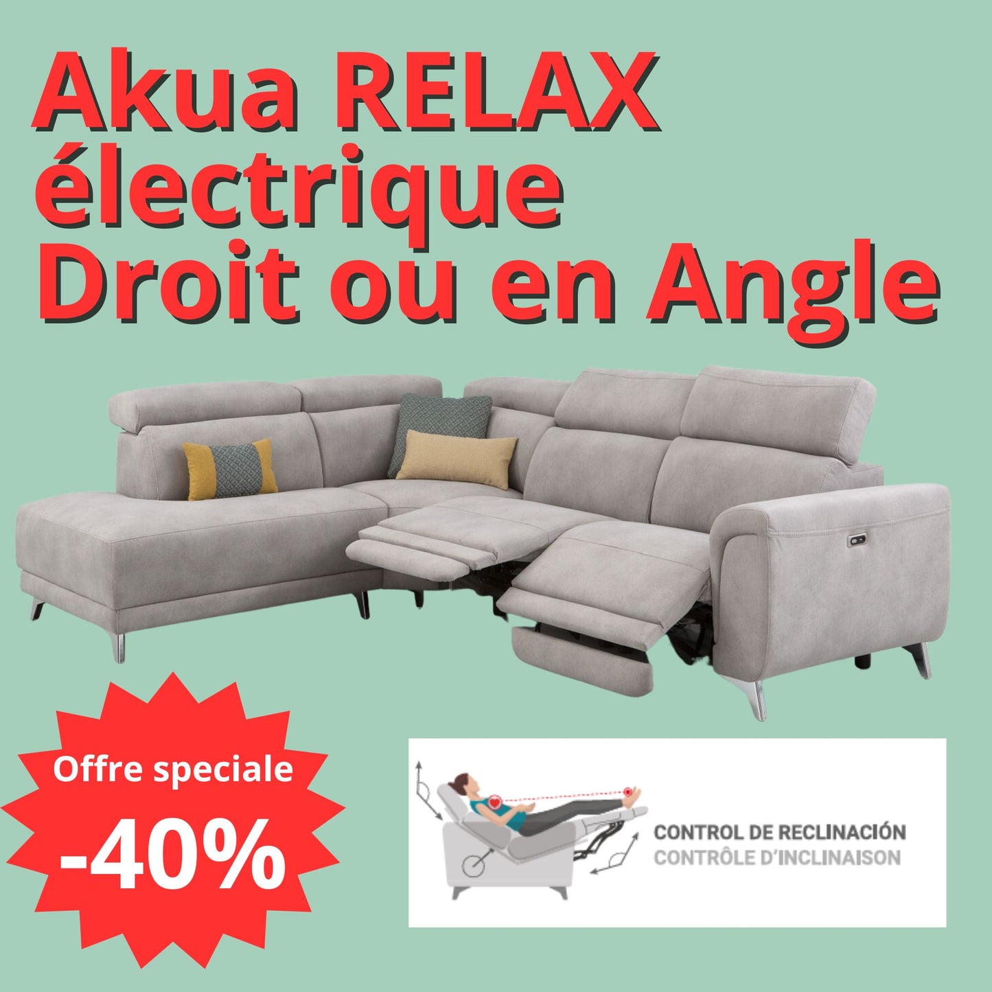 Canapé AKUA  RELAX Electrique, Droit ou en Angle