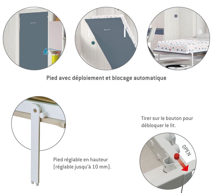 Plan de sécurit des pieds du lit armoire, escamotable