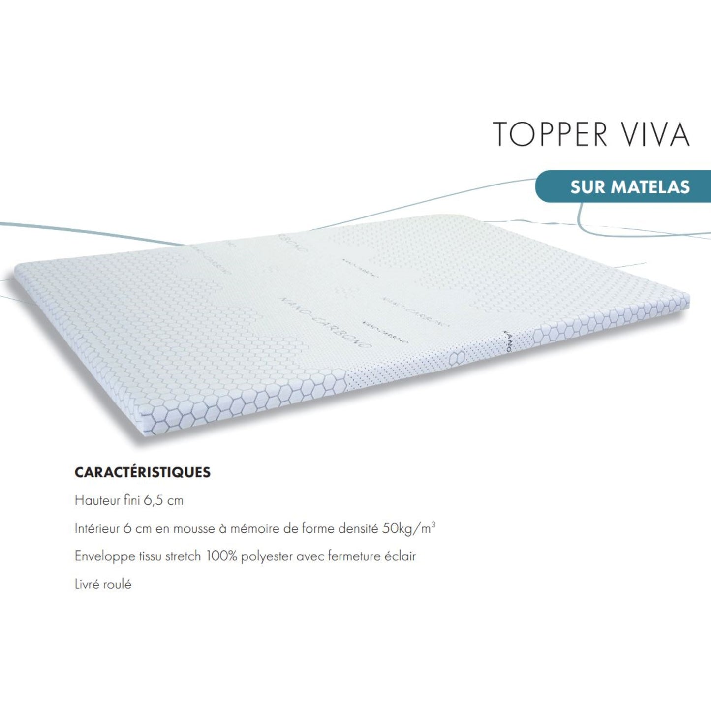 Topper Sur Matelas VIV - H 6,5 cm - Mémoire de Forme