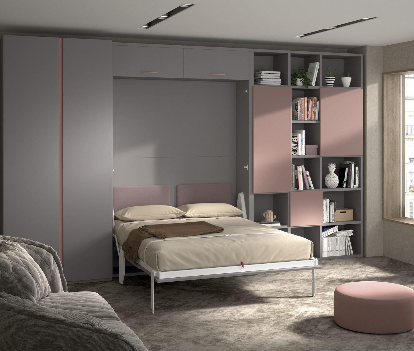 Chambre à coucher bébés, enfants, ado, lit escamotable vertical, bureau 2