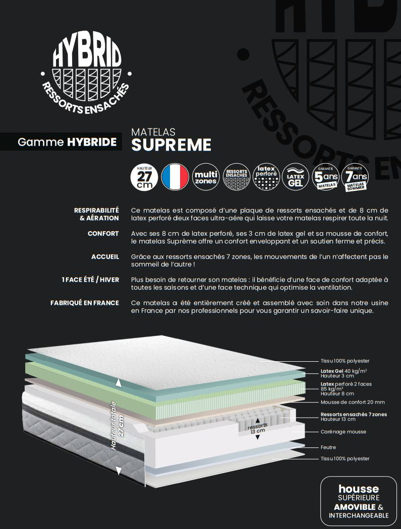 Matelas Dunlopillo Suprême Béziers 80x200 90x190 90x200 140x190 160x200 180x200 200x200