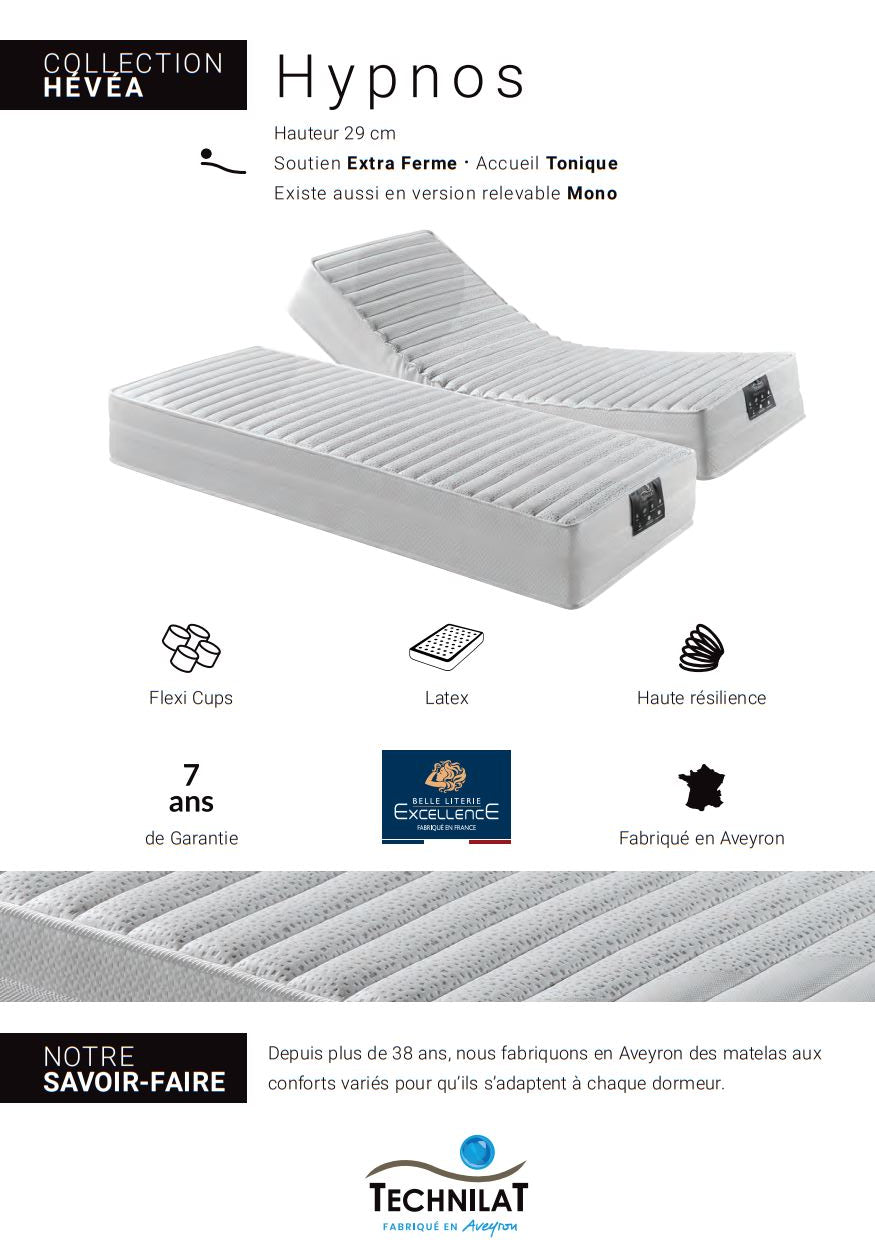 Matelas TPR Technilat Hypnos Béziers 80x200 90x200 2x80x200 2x90x200